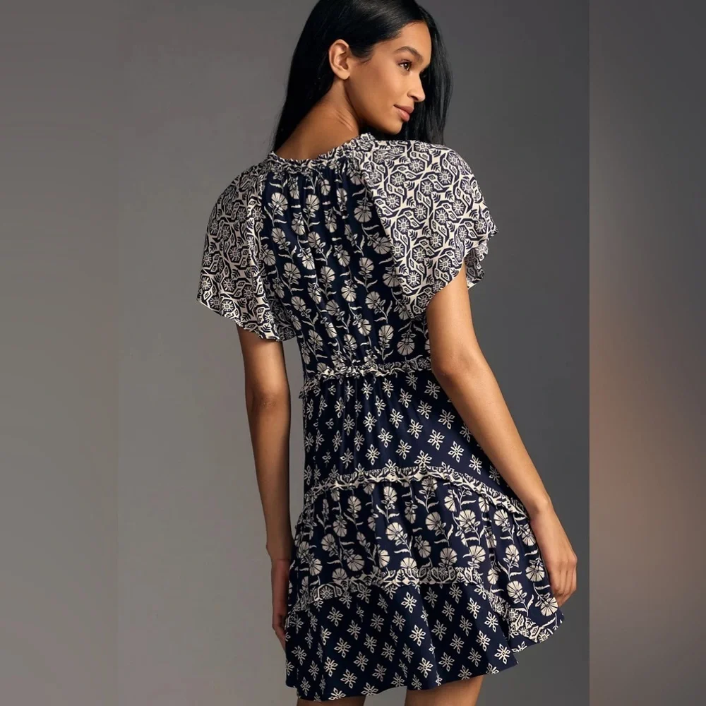 Anthropologie Navy and White Floral Dress